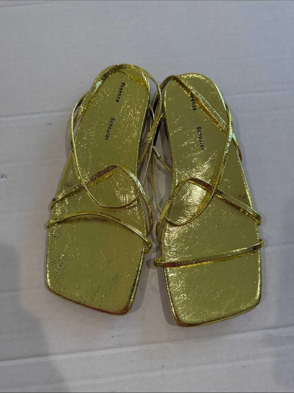 Proenza Schouler Metallic Gold Strappy Square-Toe Sandals - Women